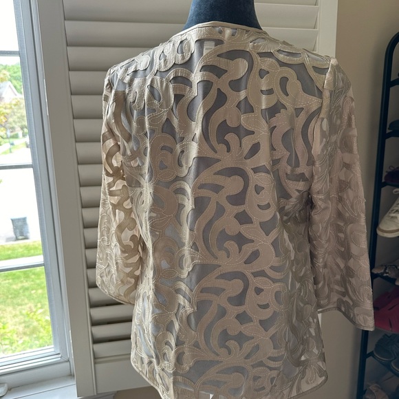 Chico’s Travelers Collection Sheer Open Jacket with Faux Leather Appliqués - Picture 4 of 10